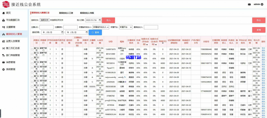 图片[2]-工会系统抖音快手等多平台主播分红分润系统星探经纪人城市合伙人多角色管理系统分红统计系统 - 资源T站-资源T站