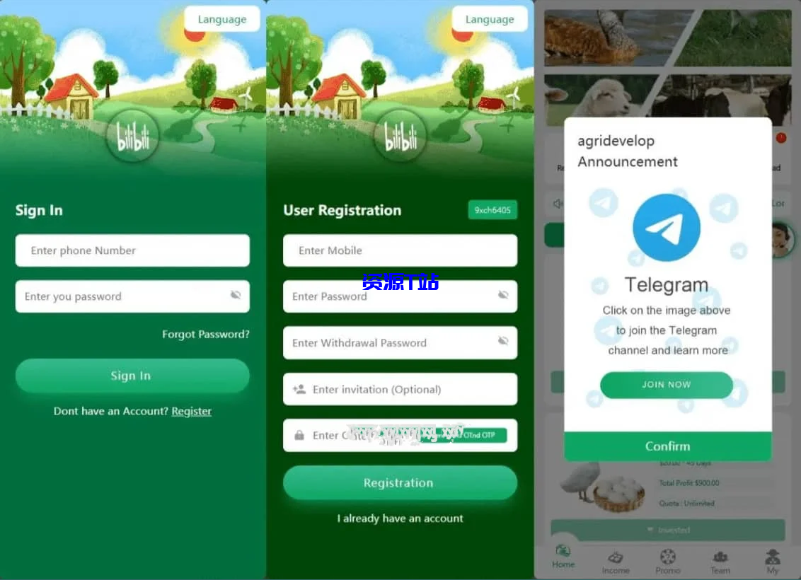 英文海外鸡鸭养殖挖矿奶牛基金矿机投资理财源码
